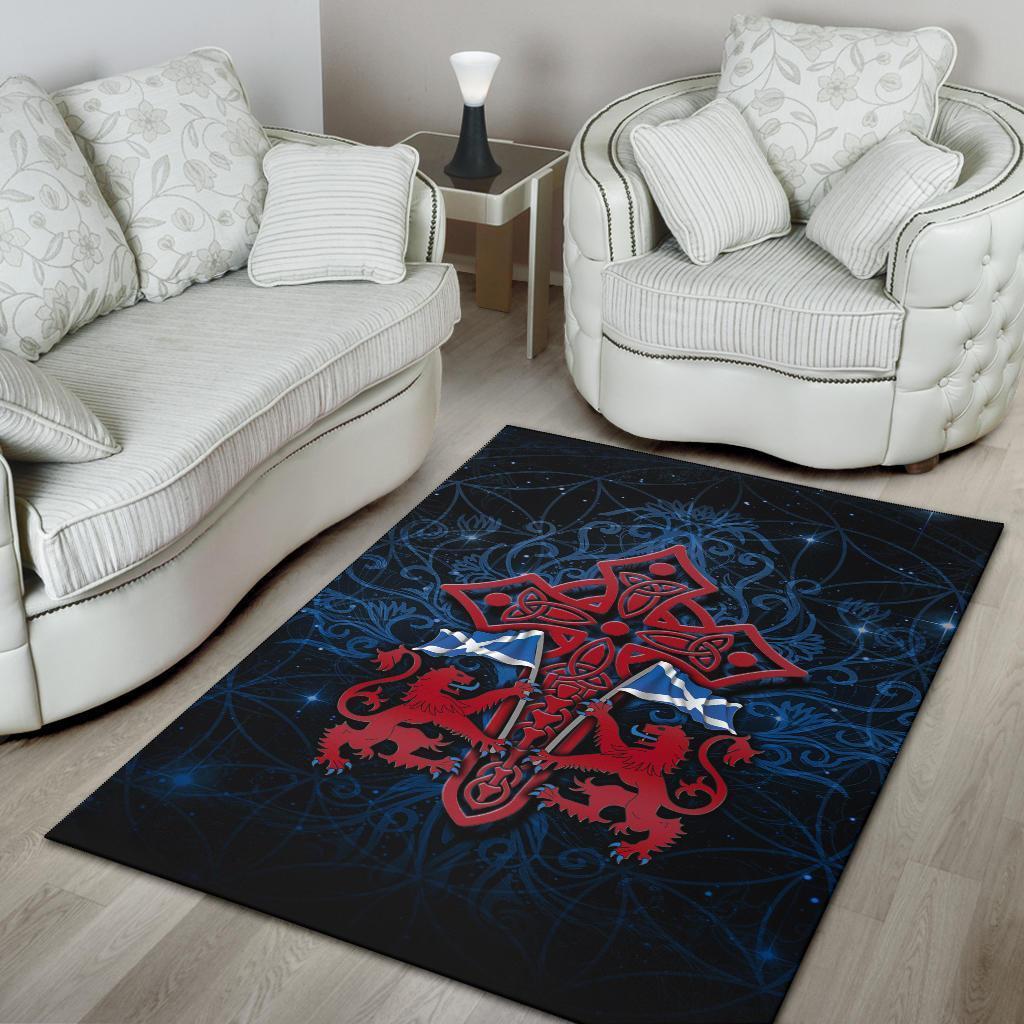 Scotland Celtic Area Rug - Lion Rampant With Celtic Tree and Cross - Vibe Hoodie Shop