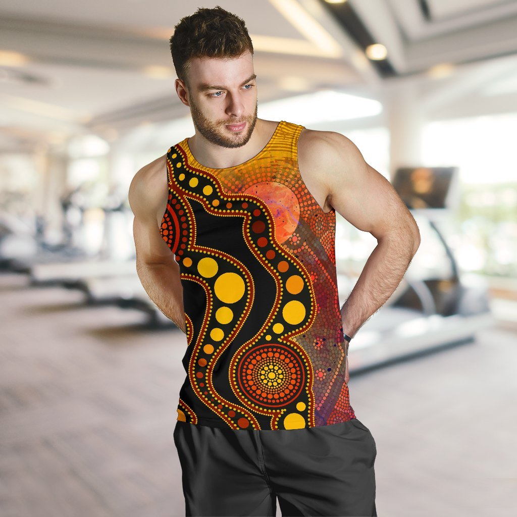 Aboriginal Men's Tank Top - Australia Indigenous Flag Circle Dot Painting Art (Golden) - Vibe Hoodie Shop