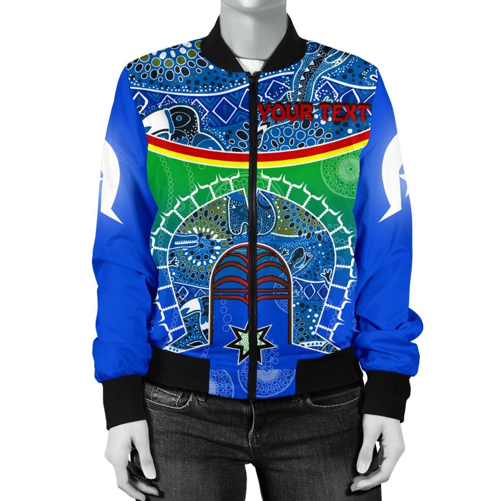 Personalised Women's Bomber Jacket - Torres Strait Symbol With Aboriginal Patterns - Vibe Hoodie Shop