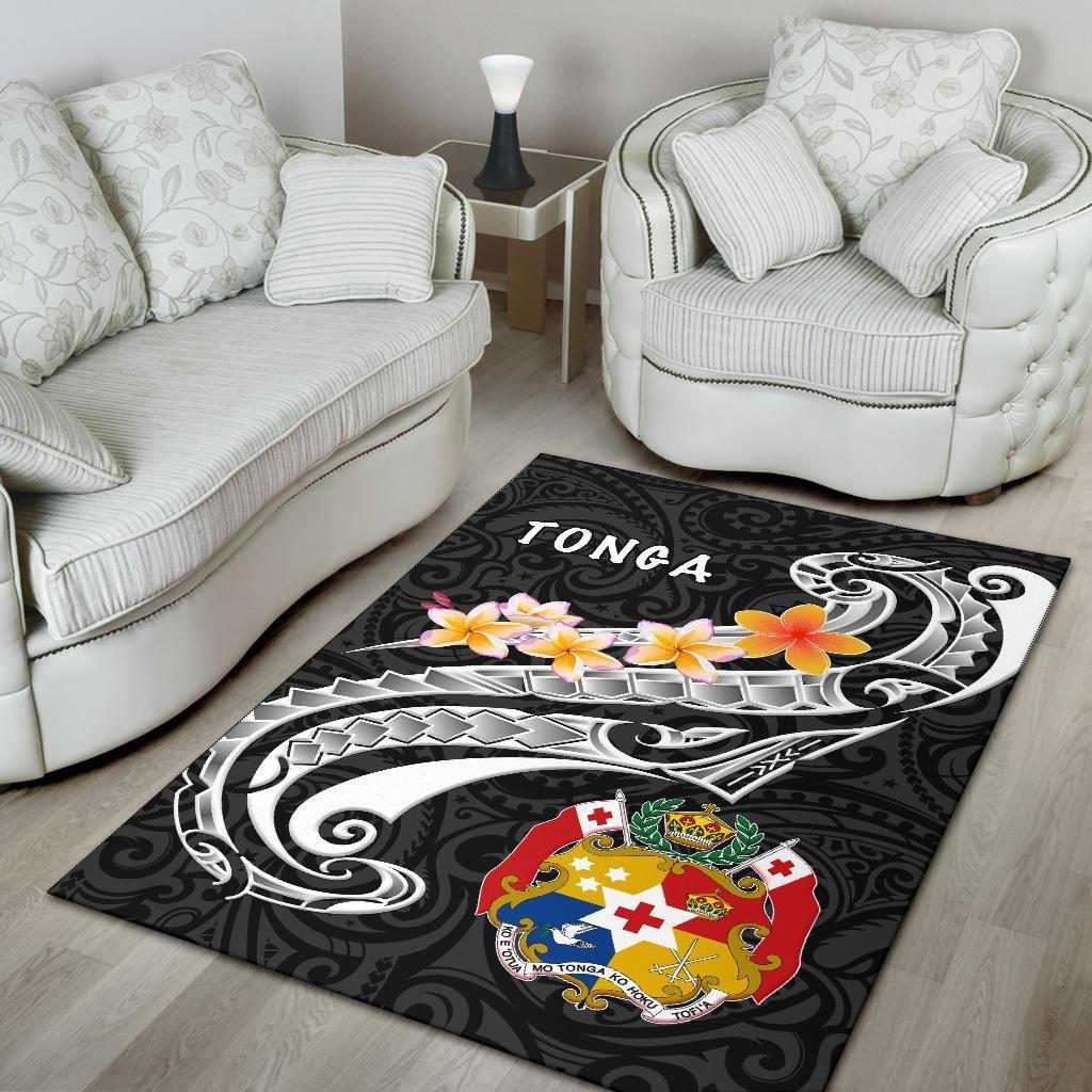 Tonga Area Rug - Tonga Seal Polynesian Patterns Plumeria (Black) - Vibe Hoodie Shop