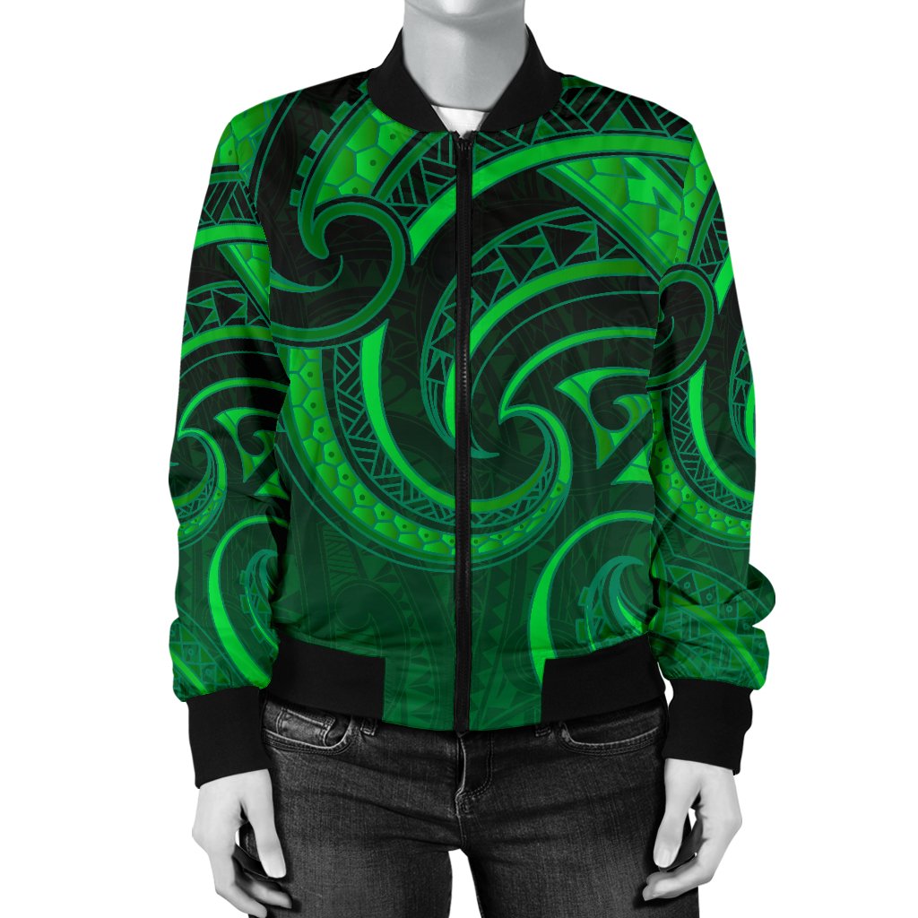 New Zealand Maori Mangopare Women Bomber Jacket Polynesian - Green - Vibe Hoodie Shop