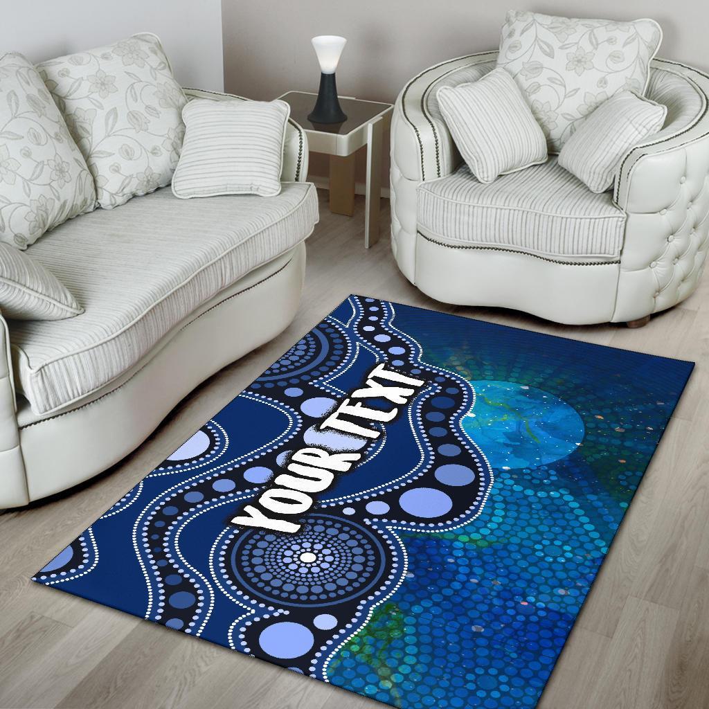 Custom Text Aboriginal Area Rug - Australia Indigenous Flag Circle Dot Painting Art (Blue) - Vibe Hoodie Shop