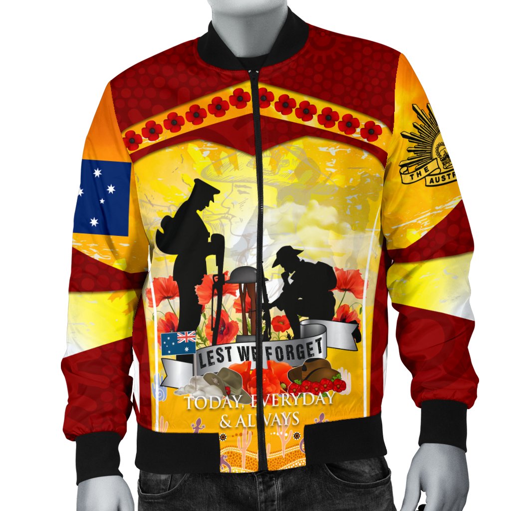 ANZAC Bomber Jacket - Lest We Forget Aboriginal Version - Vibe Hoodie Shop