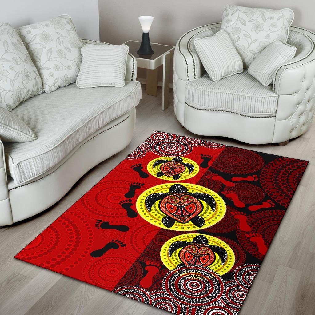 Aboriginal Area Rug, Turtle Footprint Circle Dot Painting - Vibe Hoodie Shop