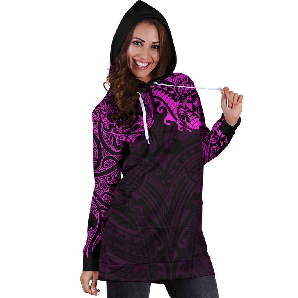 New Zealand Women's Hoodie Dress, Maori Polynesian Tattoo Purple - Vibe Hoodie Shop