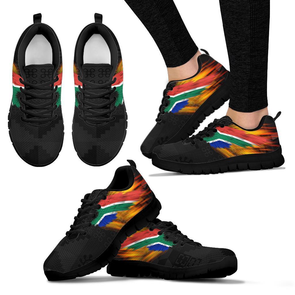 South Africa Sneakers - Ankara Pattern - Fire Wings and Flag - Vibe Hoodie Shop