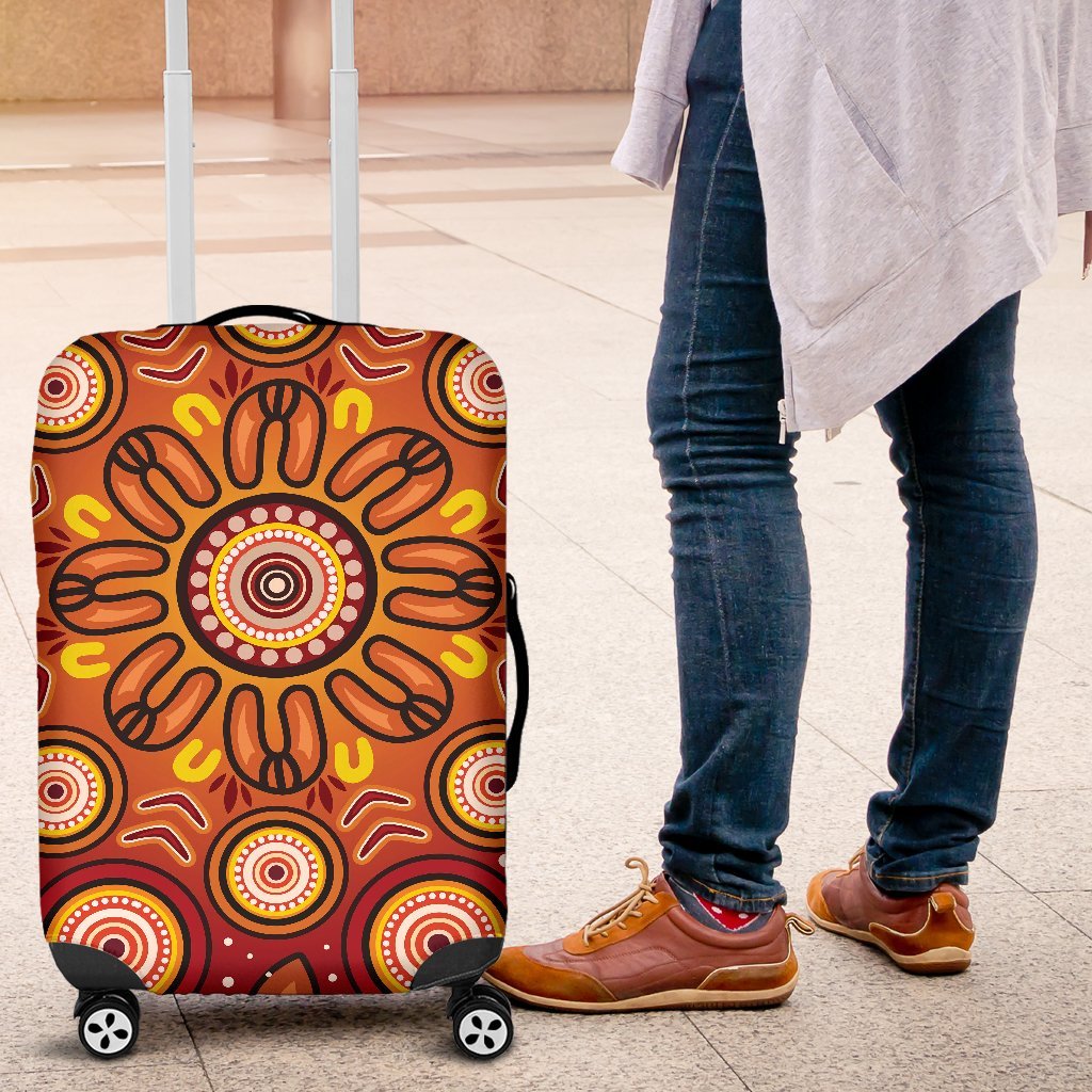 Aboriginal Luggage Covers - Circle Flowers Patterns VER01 - Vibe Hoodie Shop