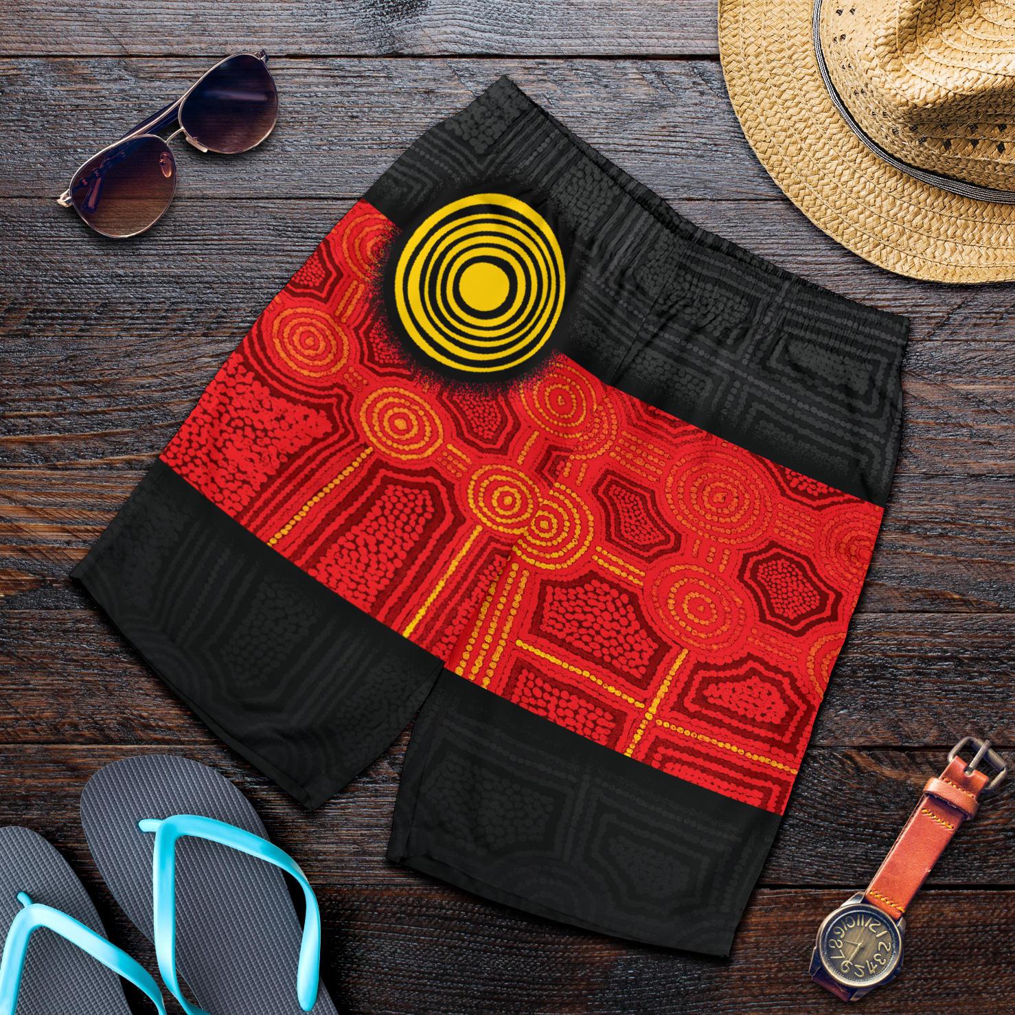 Aboriginal Men's Shorts - Aussie Indigenous Flag - Vibe Hoodie Shop