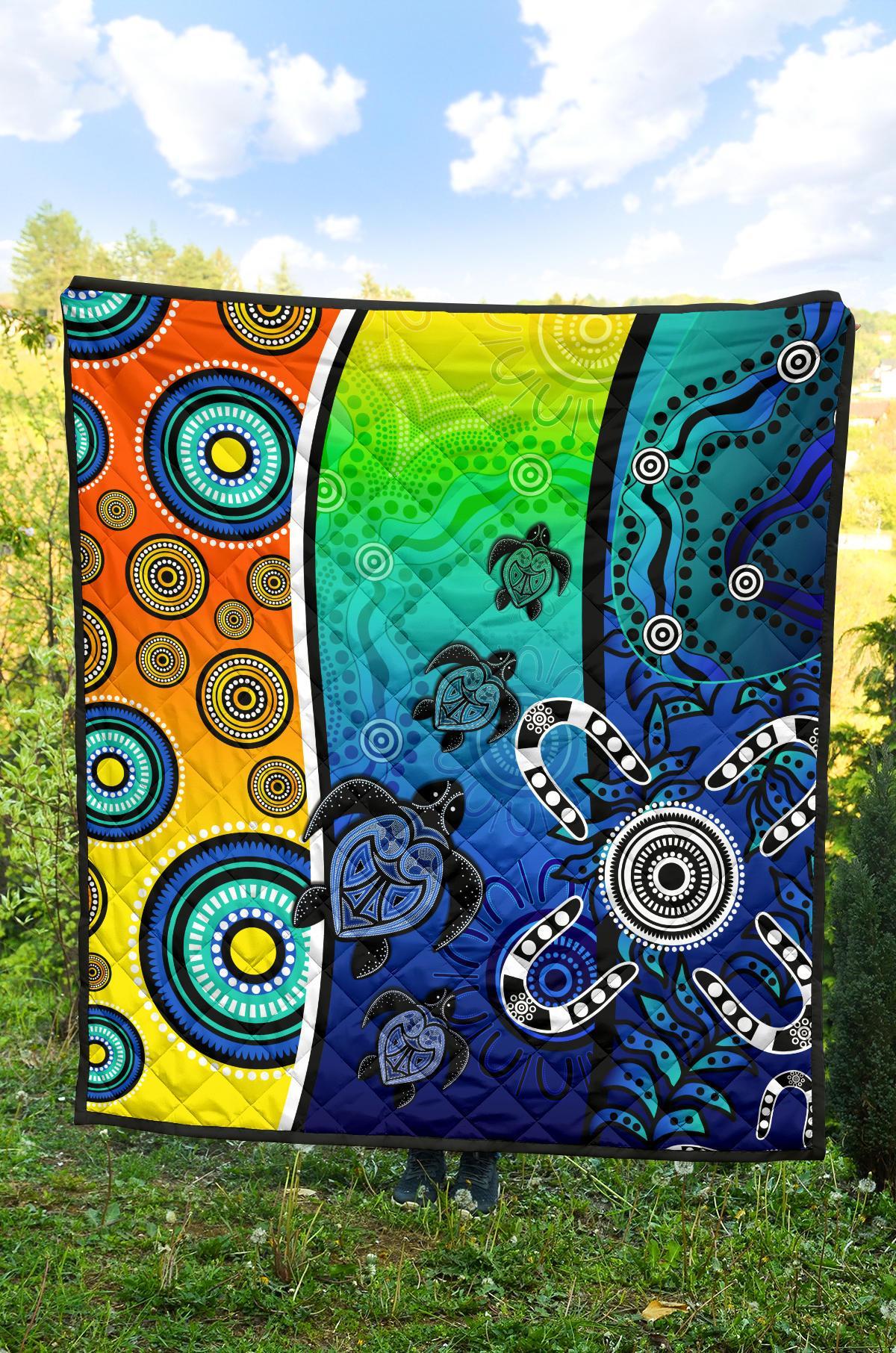 Aboriginal Premium Quilt - Indigenous Turtle Dot Painting Art - Vibe Hoodie Shop