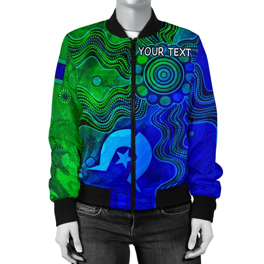 Custom Aboriginal Women's Bomber Jacket, Torres Strait Islands Flag - Vibe Hoodie Shop