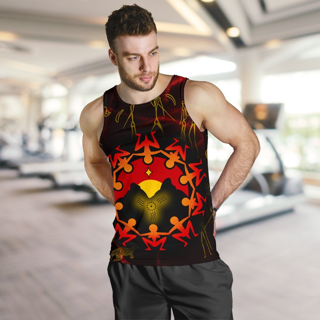 Aboriginal Men's Tank Top - Australia Map and Indigenous Flag - Vibe Hoodie Shop