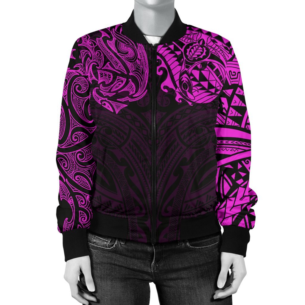 New Zealand Women's Bomber Jacket, Maori Polynesian Tattoo Purple - Vibe Hoodie Shop