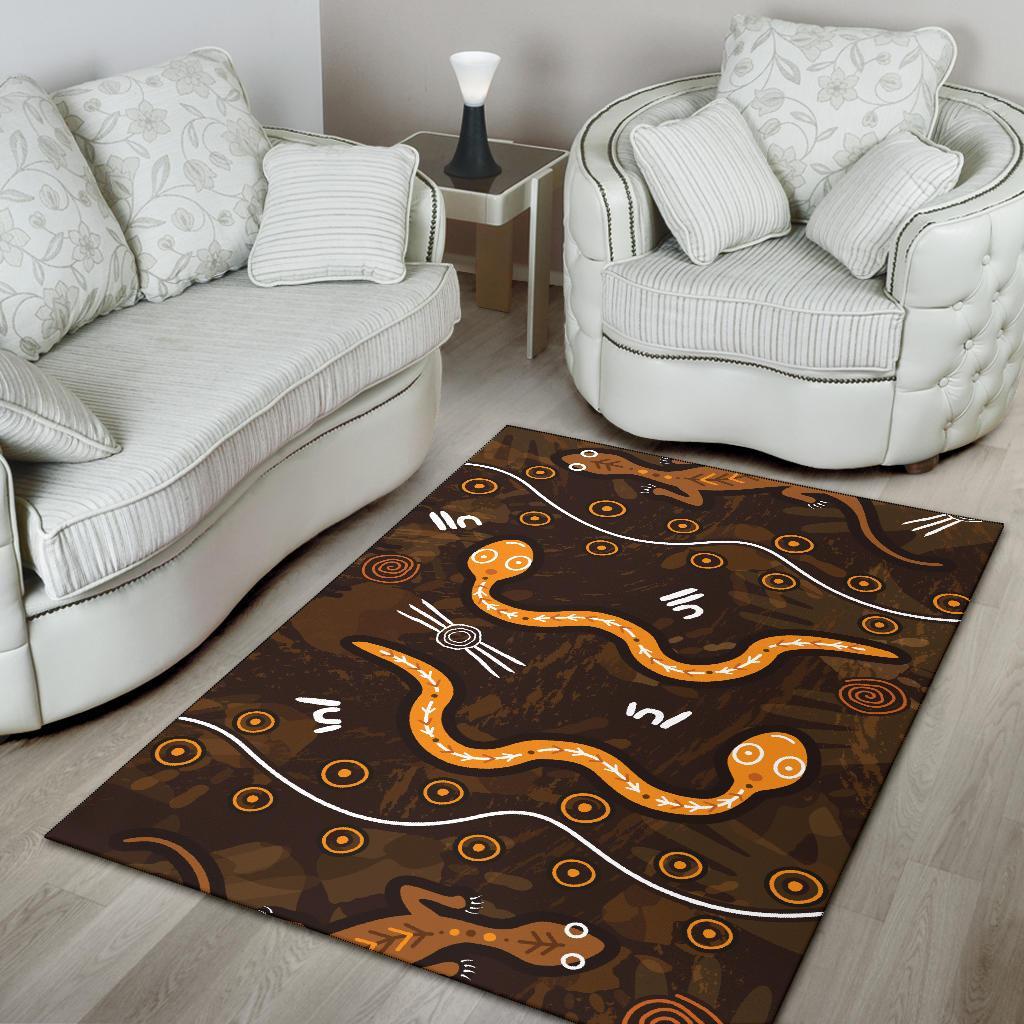 Aboriginal Area Rug - Indigenous Snake Hand Brown Color - Vibe Hoodie Shop