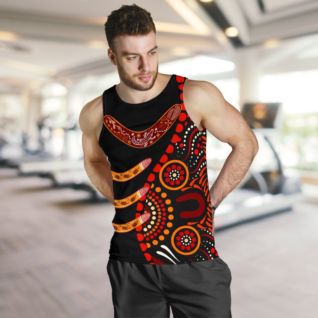 Aboriginal Men's Tank Top - Aboriginal Boomerangs With Dot Painting Pattern - Vibe Hoodie Shop