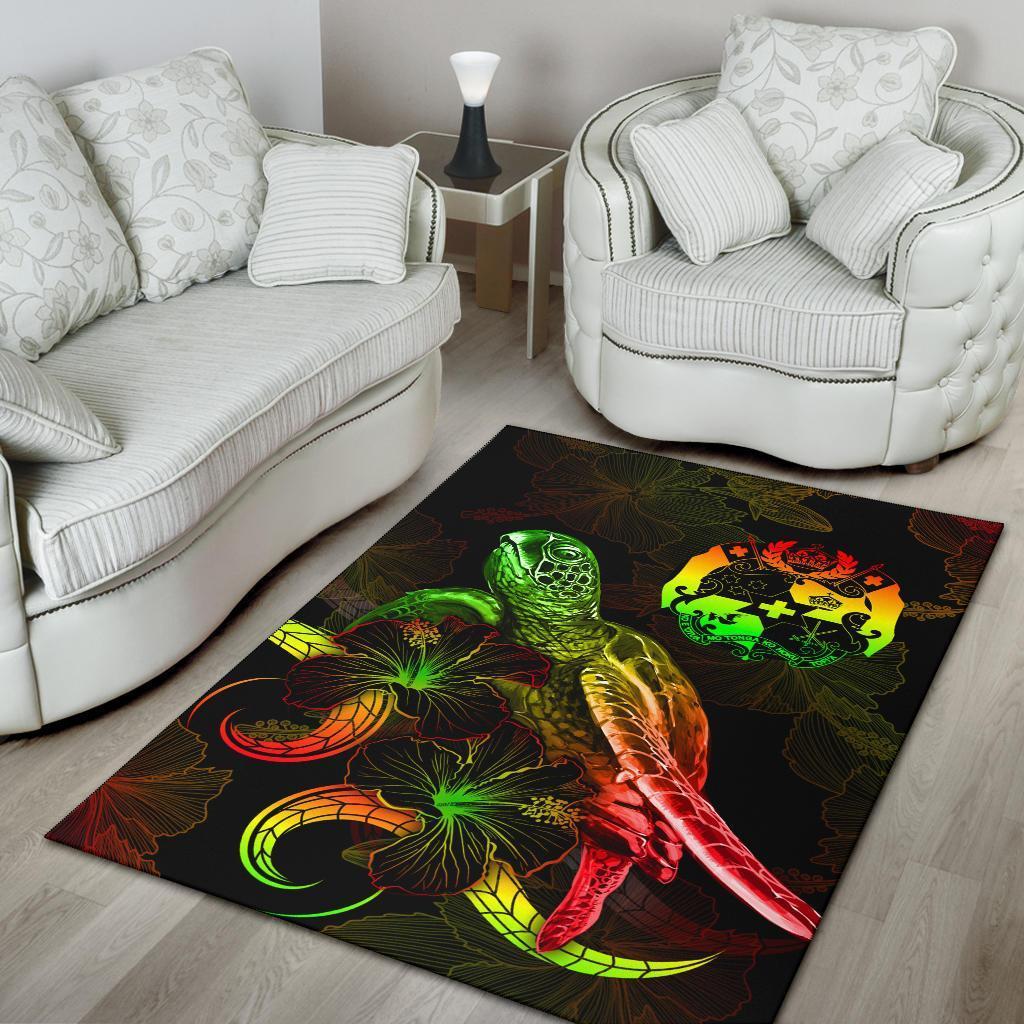 Tonga Polynesian Area Rugs - Turtle With Blooming Hibiscus Reggae - Vibe Hoodie Shop