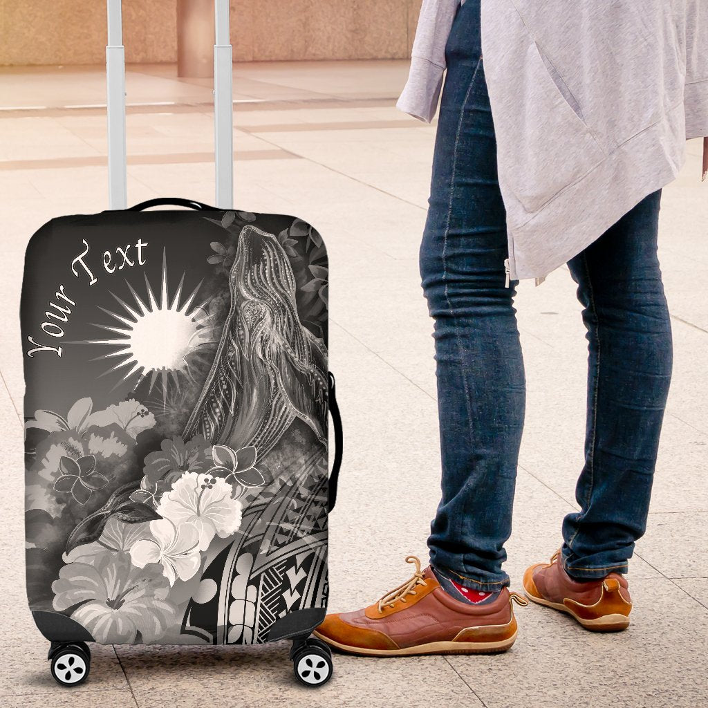 Marshall Islands Custom Personalised Luggage Covers - Humpback Whale with Tropical Flowers (White) - Vibe Hoodie Shop