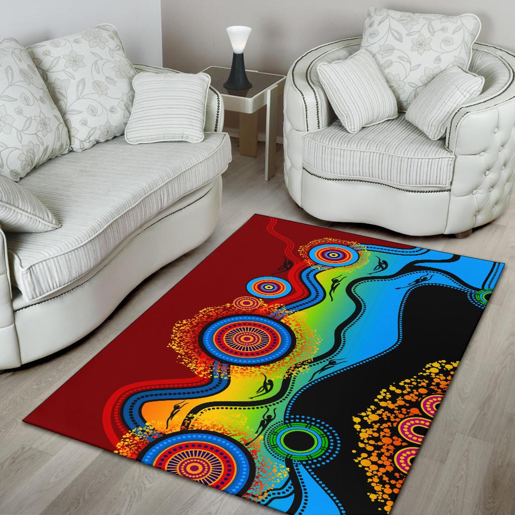 Aboriginal Area Rug, Dot Painting Indigenous Circle Patterns Blue Dream - Vibe Hoodie Shop