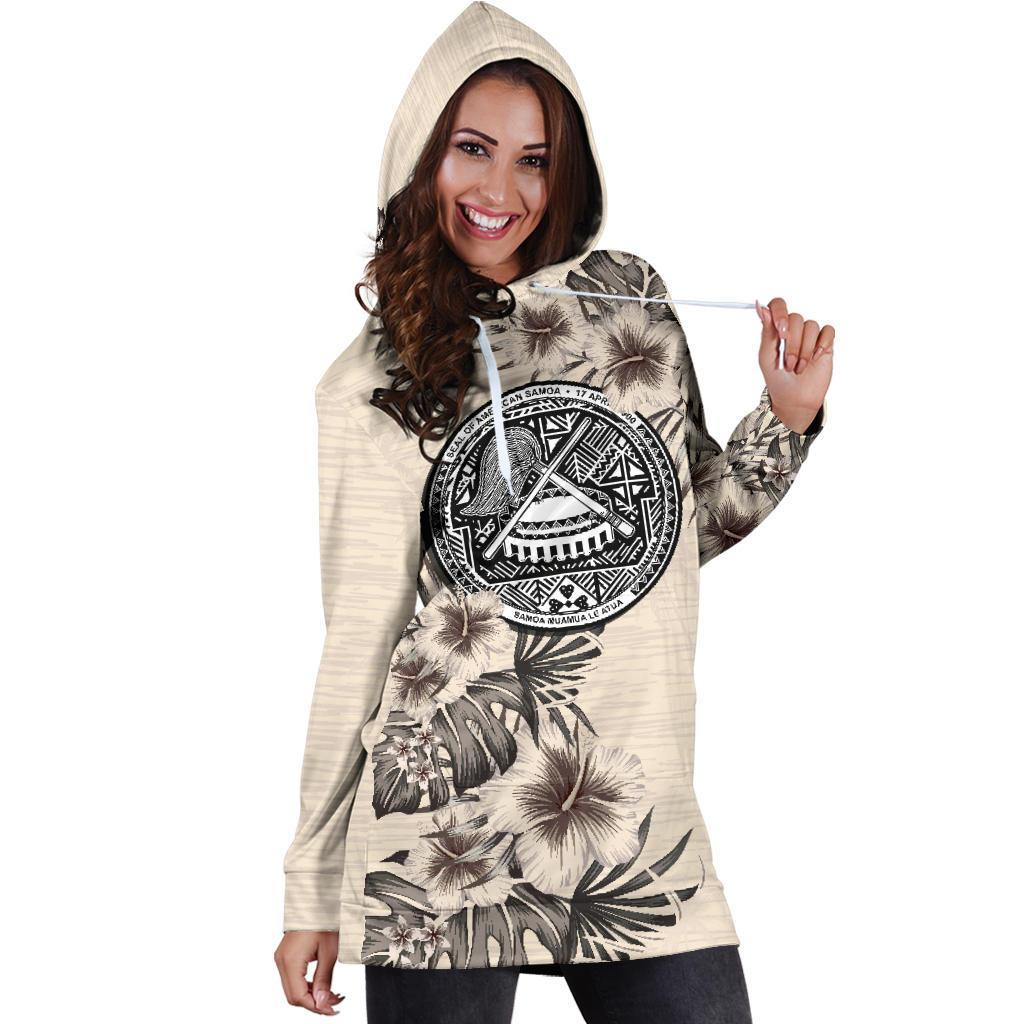 American Samoa Hoodie Dress - The Beige Hibiscus - Vibe Hoodie Shop