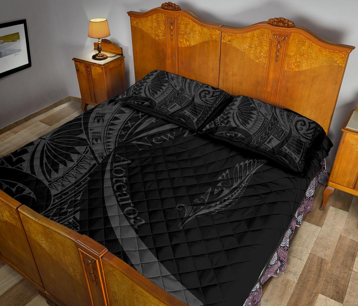 New Zealand Silver Fern Quilt Bed Set Maori Tattoo Circle Style - Vibe Hoodie Shop