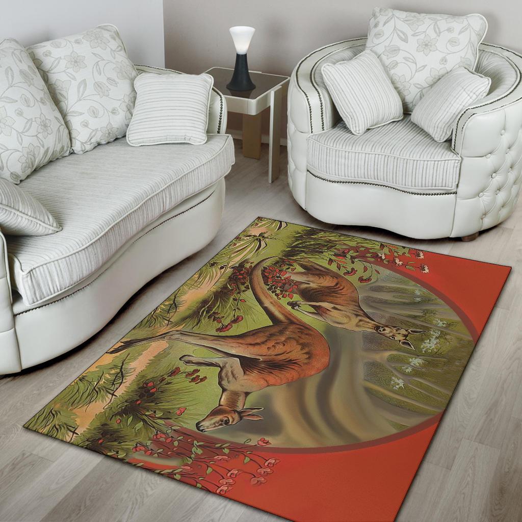 Area Rug - Kangaroo Rug In Forest Landscape Art - Vibe Hoodie Shop