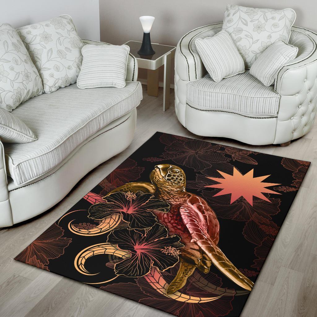 Nauru Polynesian Area Rugs - Turtle With Blooming Hibiscus Gold - Vibe Hoodie Shop