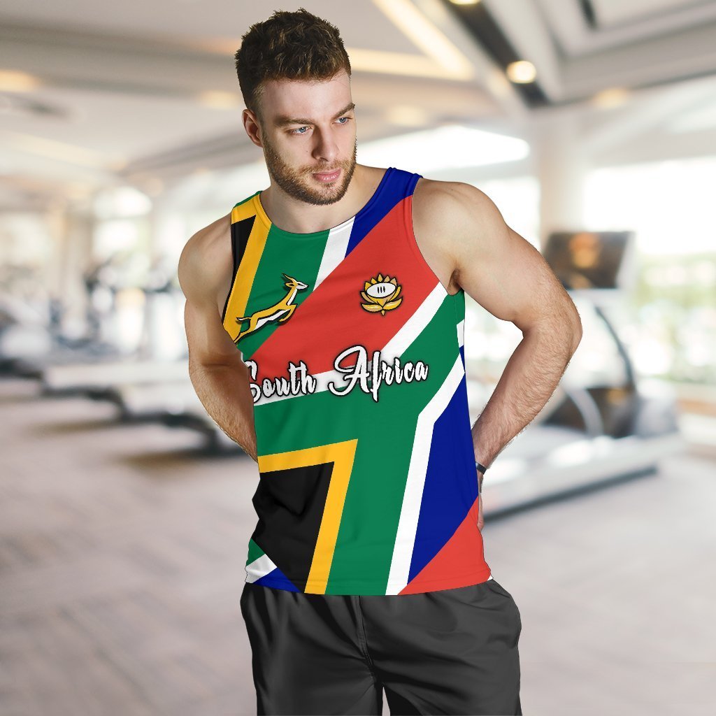 South Africa Springbok Men's Tank Top Flag Patch Up Version - Vibe Hoodie Shop