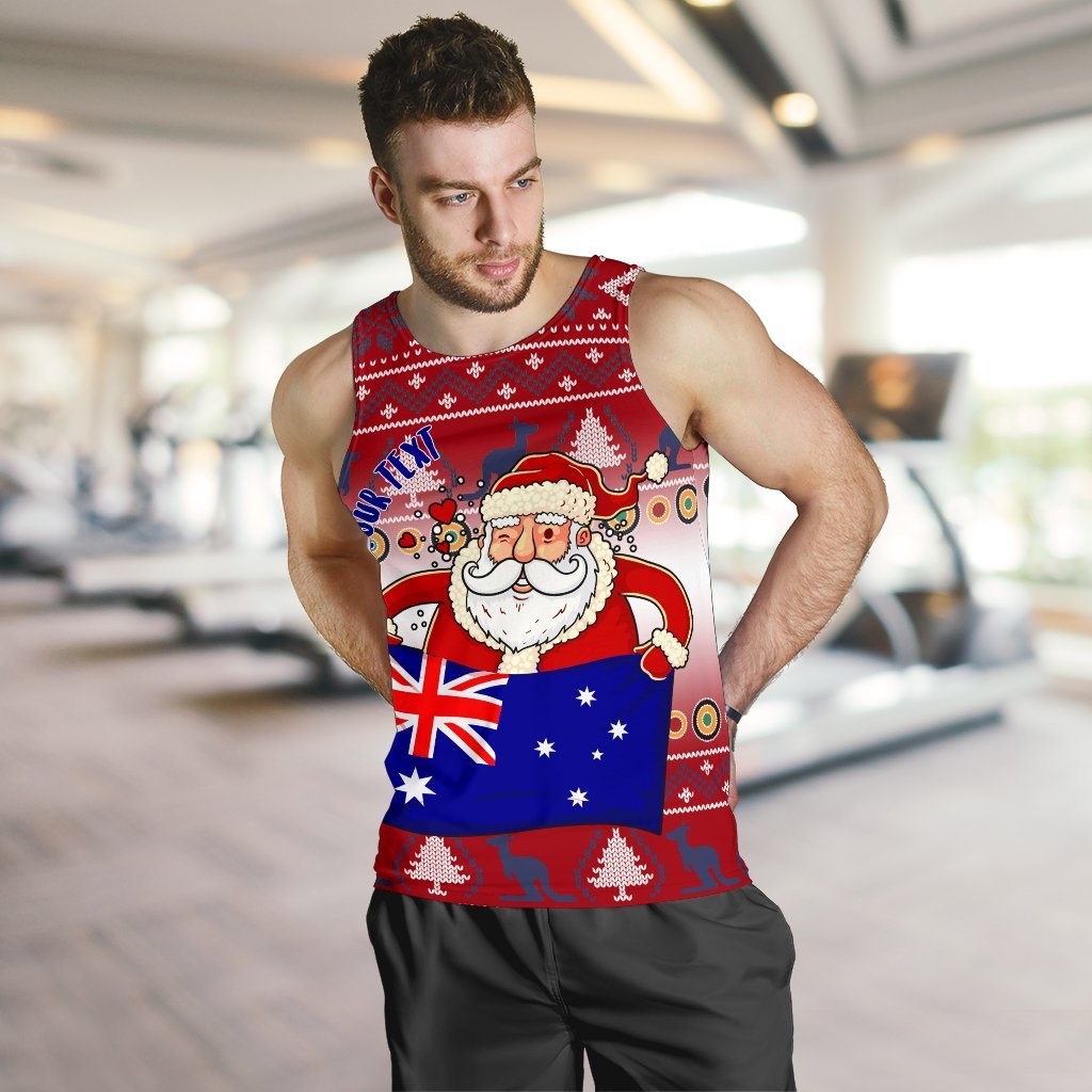 Christmas Personalised Men's Tank Top - Australia Santa Claus Hold The Flag (Red) - Vibe Hoodie Shop