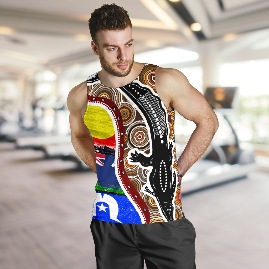 Men's Tank Top - Australian Aboriginal Crocodile With NAIDOC Flags - Vibe Hoodie Shop