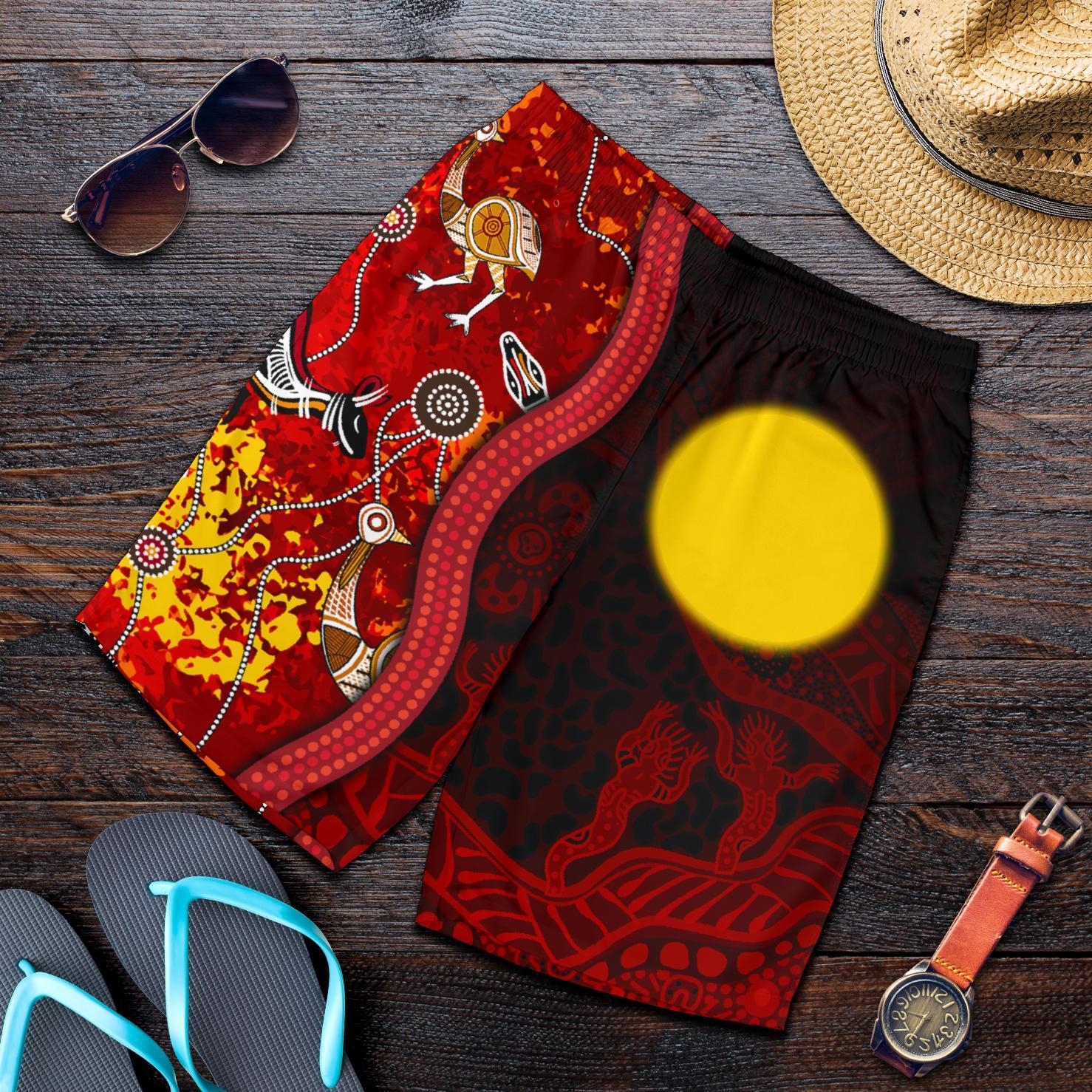 Aboriginal Men's Shorts - Red Indigenous Flag - Vibe Hoodie Shop