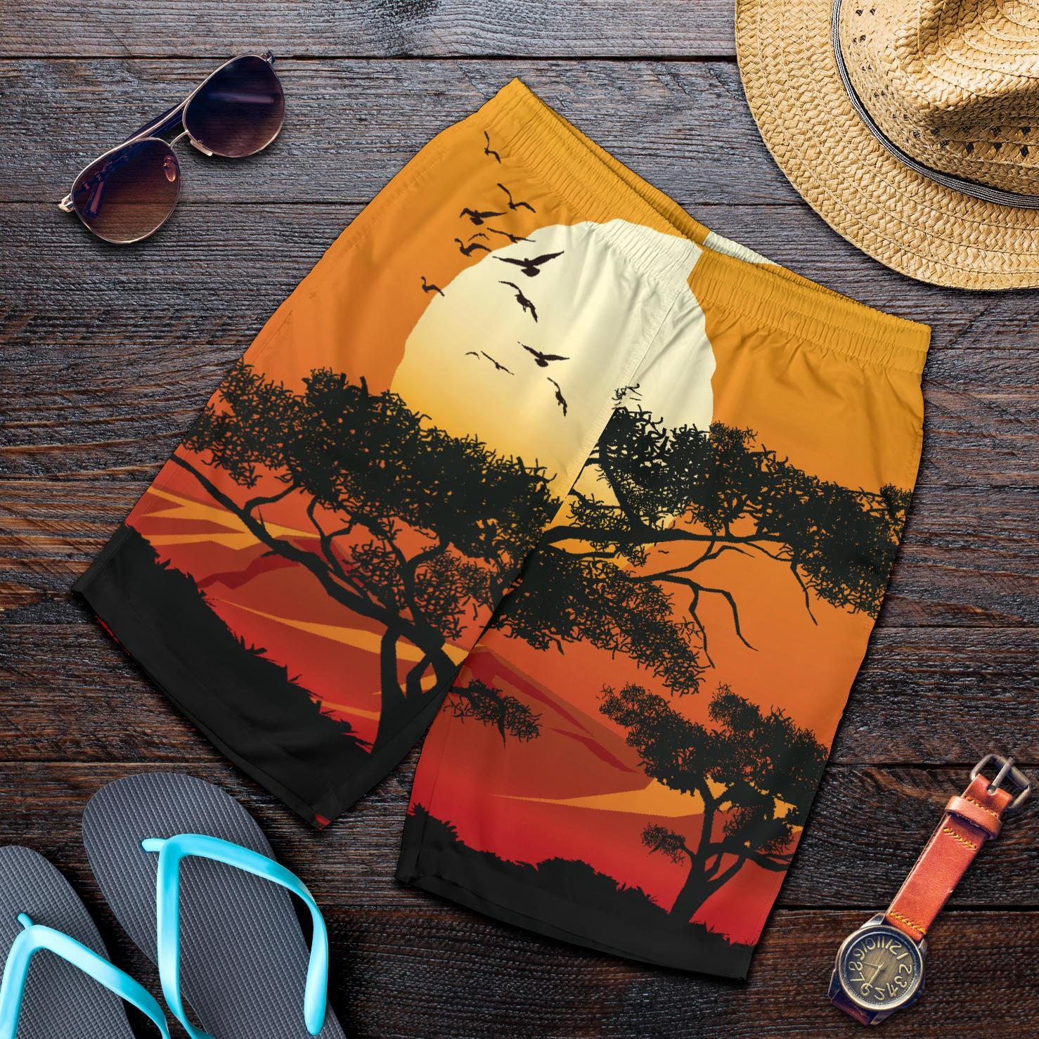 Men's Shorts - Sunset And Tree In Australia - Vibe Hoodie Shop