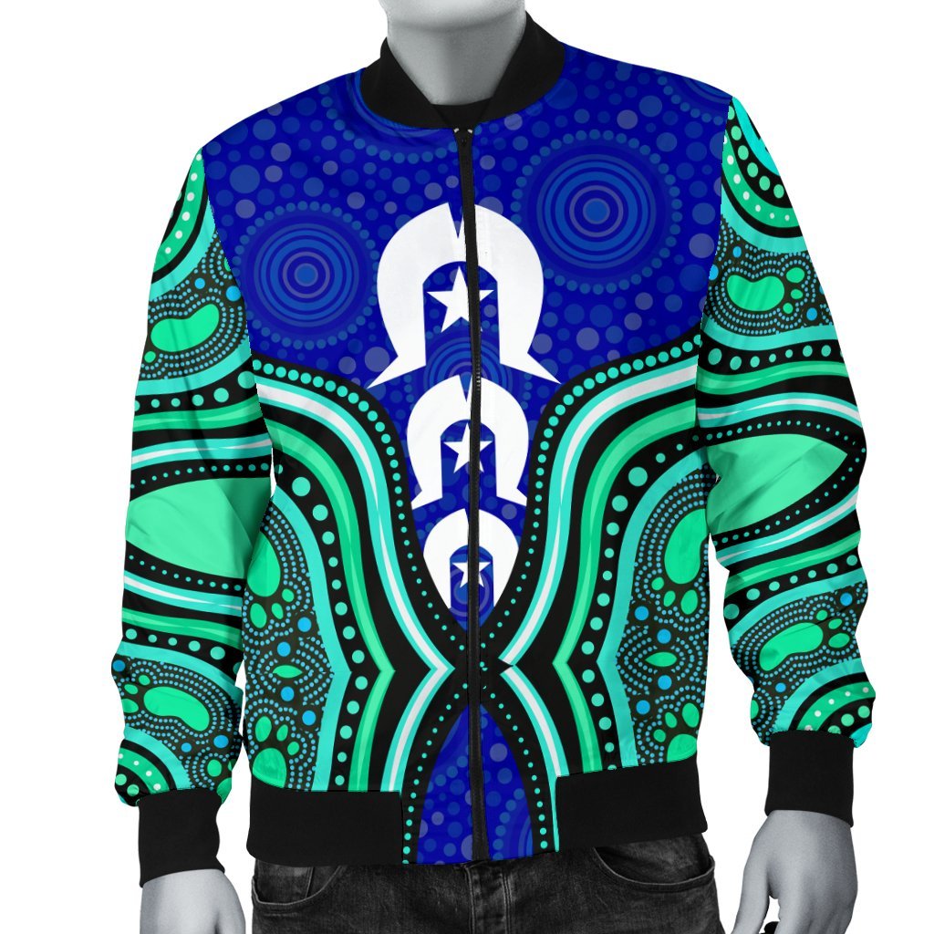 Torres Strait Men's Bomber Jacket - Torres Strait Symbol And Aboriginal Patterns - Vibe Hoodie Shop