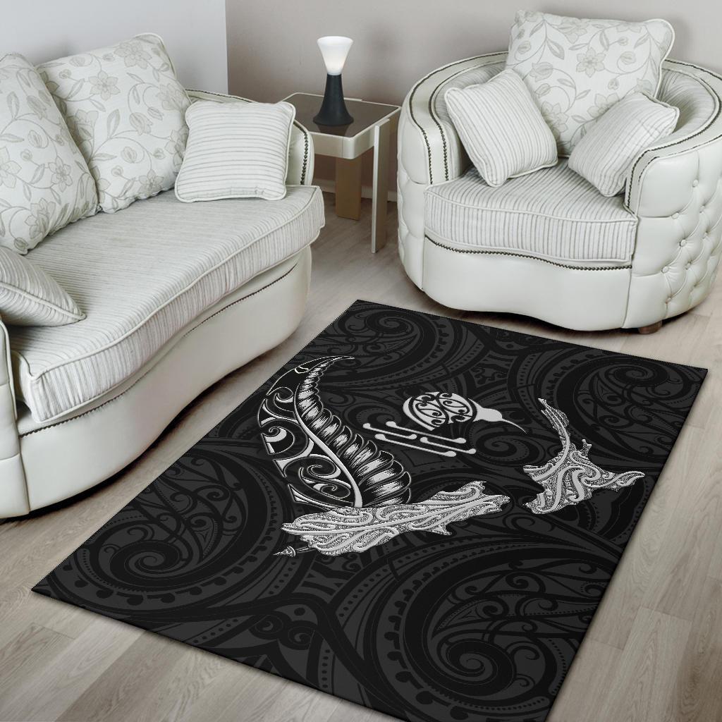 New Zealand Heart Area Rug - Map Kiwi Mix Silver Fern White - Vibe Hoodie Shop