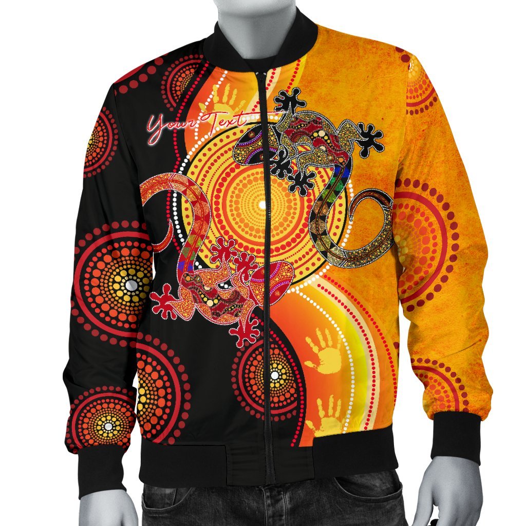 Aboriginal Personalised Men's Bomber Jacket - Couple Aboriginal Lizards - Vibe Hoodie Shop