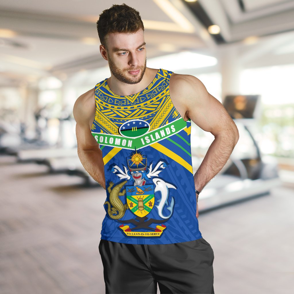 Solomon Islands Men Tank Top Simple Coat Of Arms Rugby - Vibe Hoodie Shop