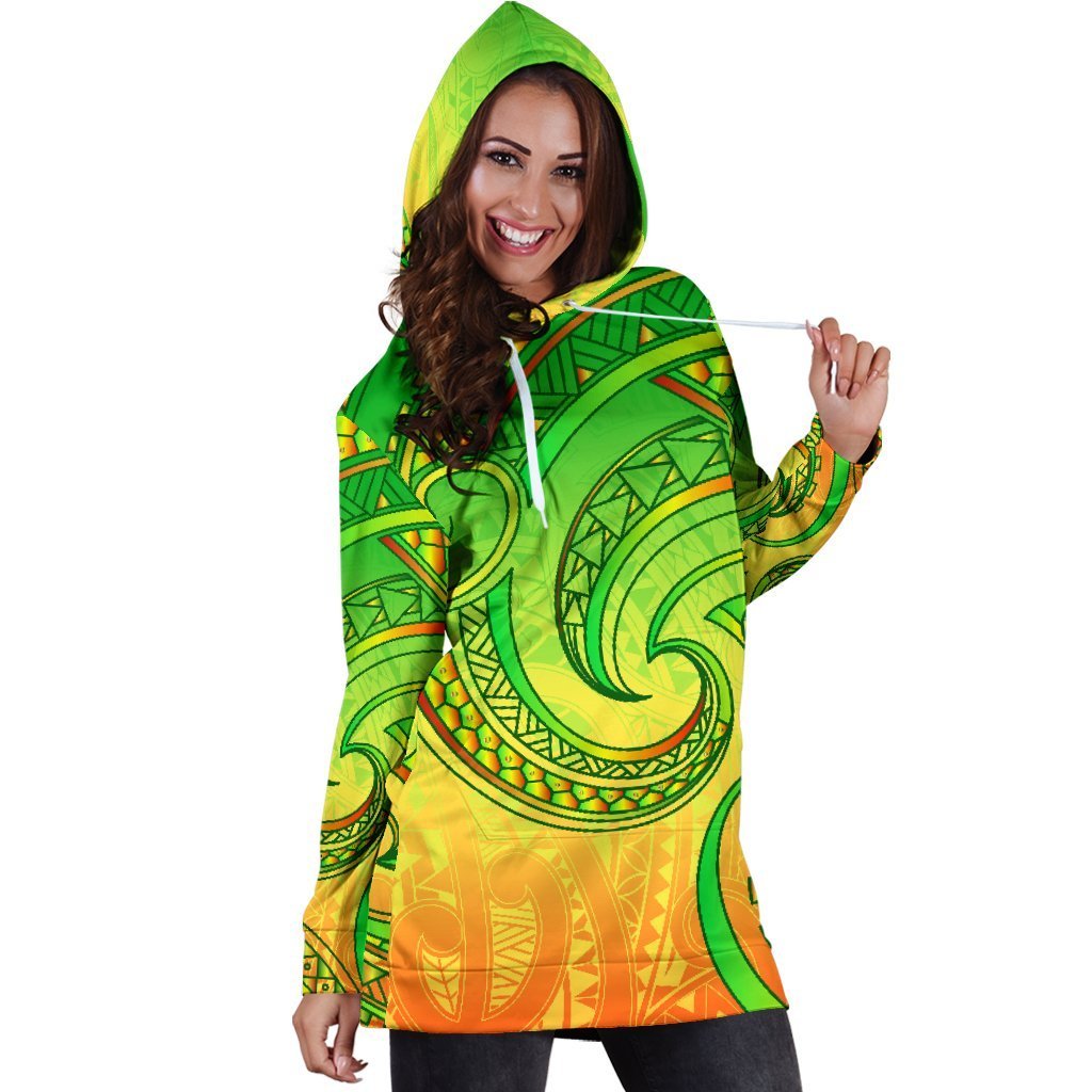 New Zealand Maori Mangopare Women Hoodie Dress Polynesian - Green - Vibe Hoodie Shop