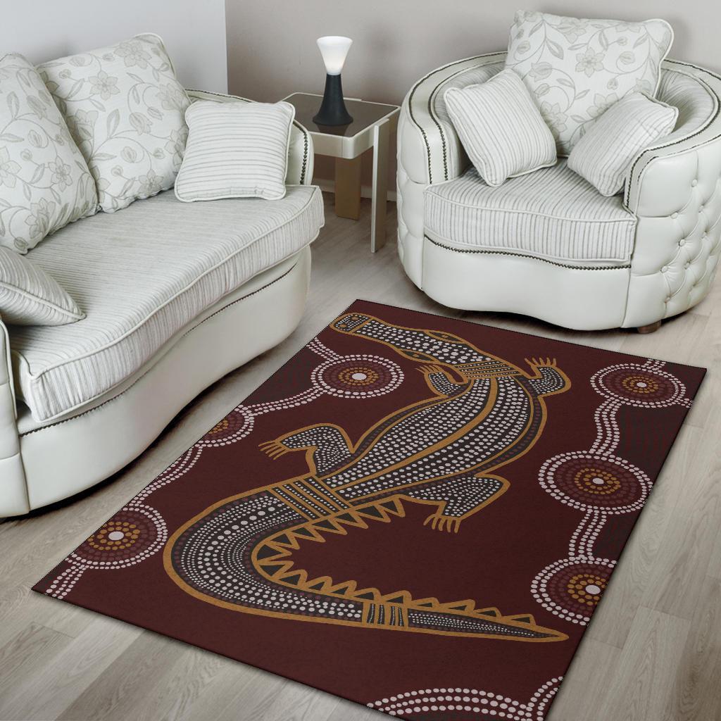 Aboriginal Area Rug - Indigenous Crocodile Brown Color - Vibe Hoodie Shop