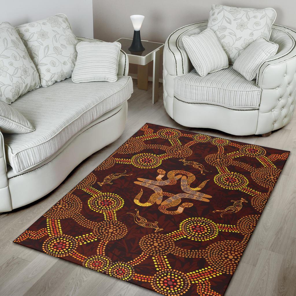 Aboriginal Area Rug - Snakes, Boomerang And Kangaroo - Vibe Hoodie Shop