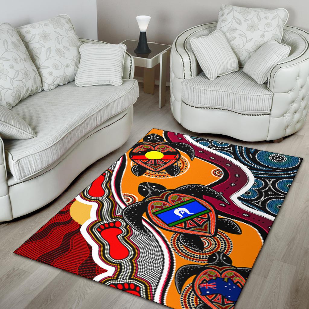 Area Rug - Australia Aboriginal Dots With Turtle and NAIDOC Flags - Vibe Hoodie Shop