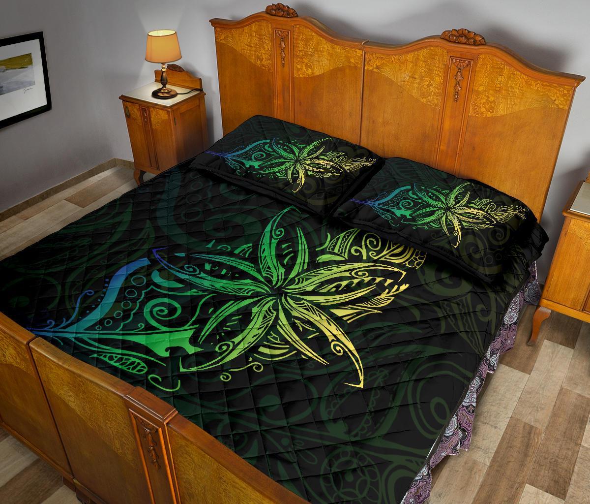 New Zealand Light Silver Fern X Frangipani Tattoo Quilt Bedding Sets - Green - Vibe Hoodie Shop