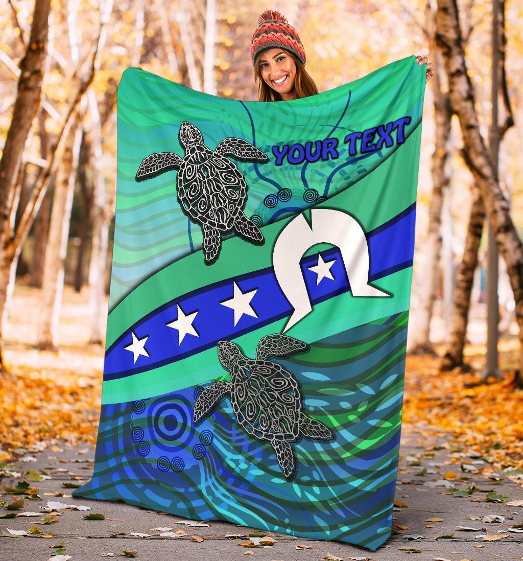 Personalised Premium Blanket - Torres Strait Flag And Turtle - Vibe Hoodie Shop