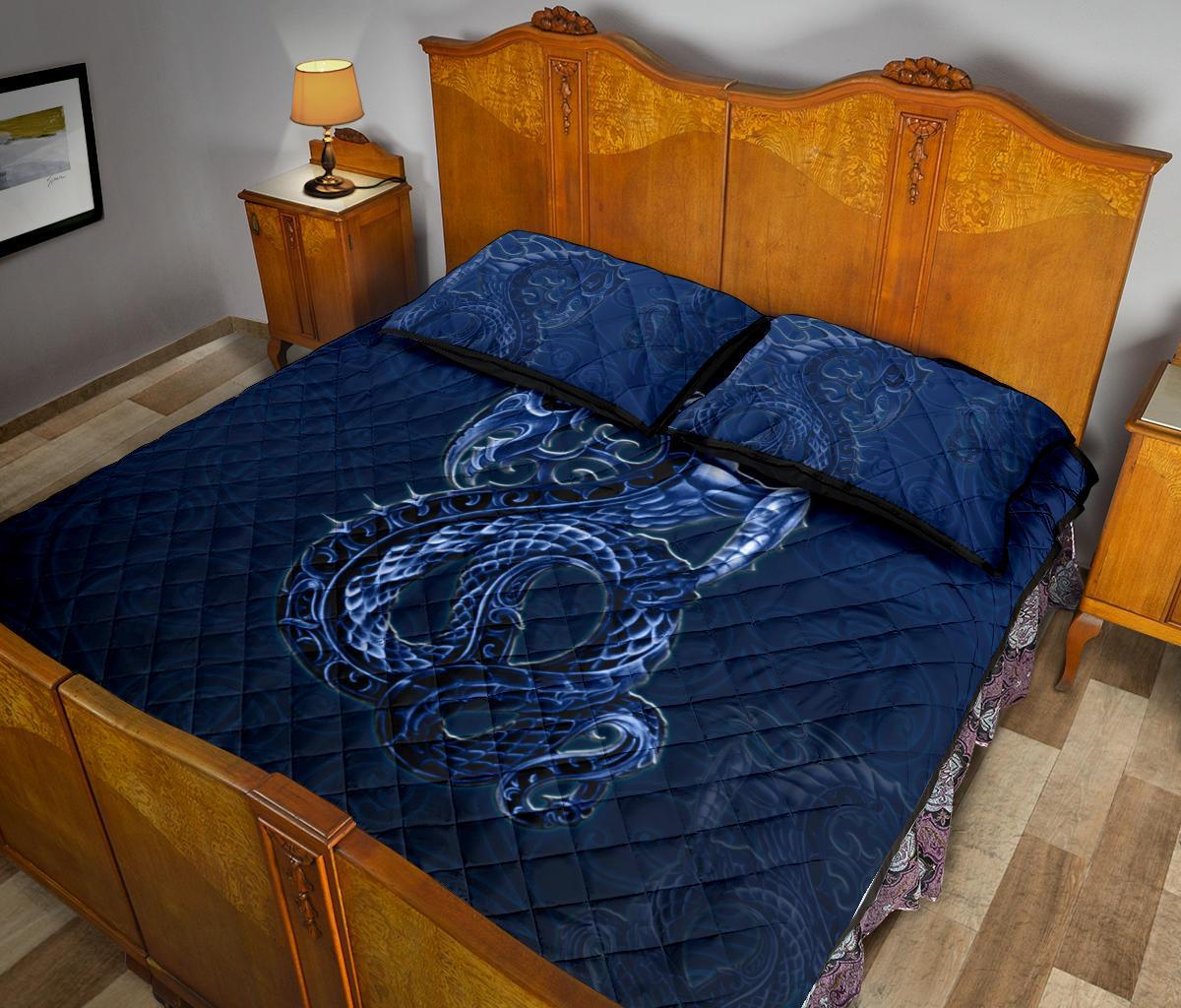 New Zealand Quilt Bed Set, Maori Manaia Quilt And Two Pillow Cases Blue - Vibe Hoodie Shop