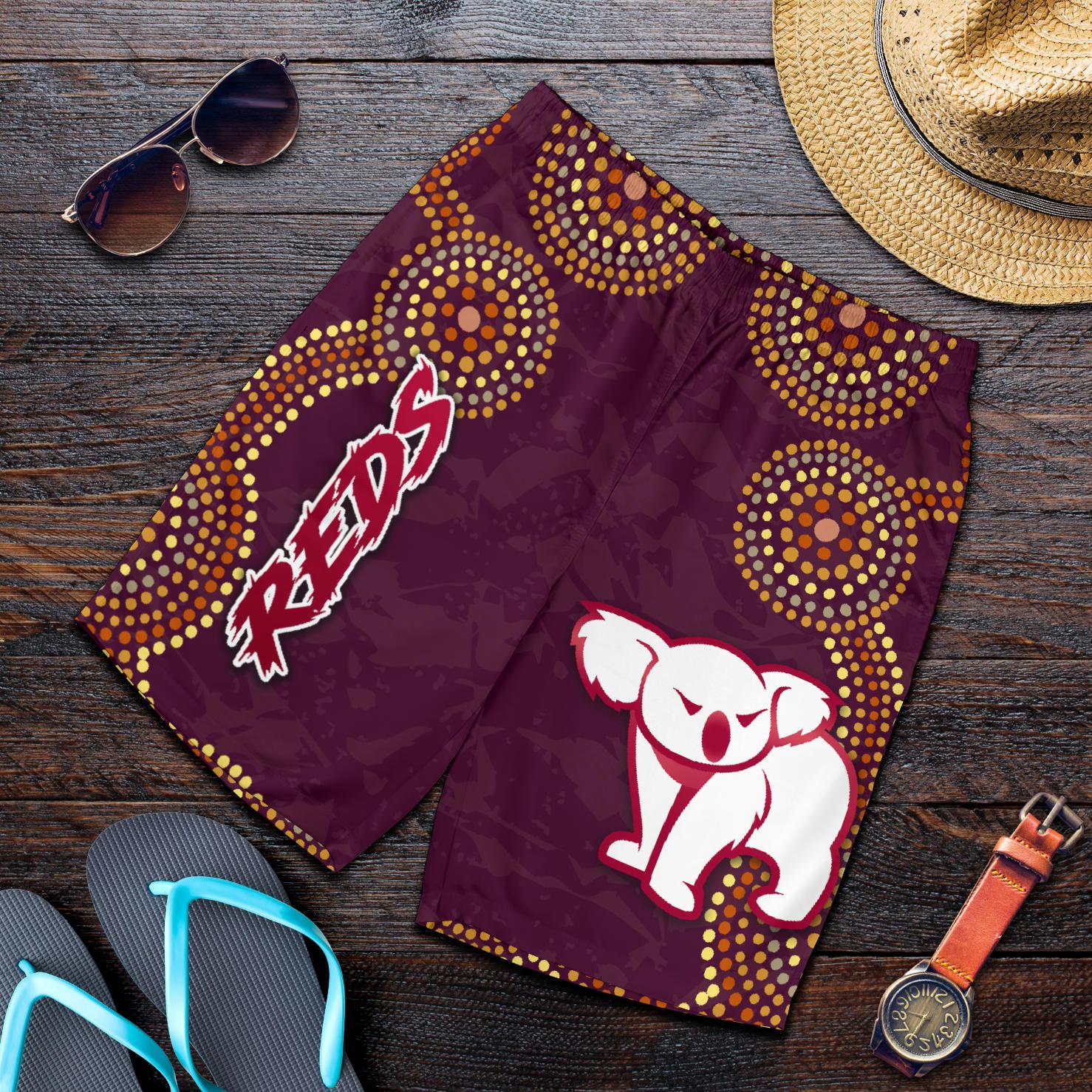 Queensland Men Shorts Indigenous Reds - Vibe Hoodie Shop