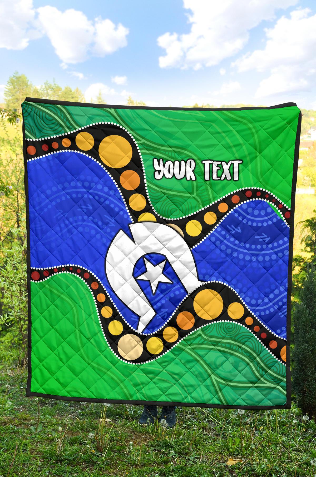 Custom Torres Strait Islands Premium Quilt - Flag with Aboriginal Patterns - Vibe Hoodie Shop