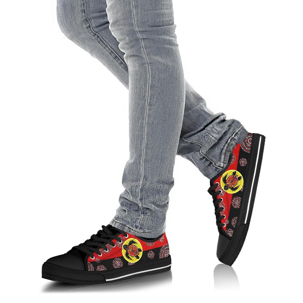 Canvas Shoes - Aboriginal Dot Painting Shoes Turtle - Low Top - Vibe Hoodie Shop