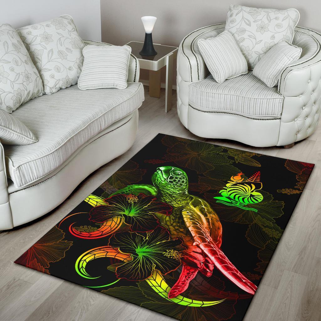 New Caledonia Polynesian Area Rugs - Turtle With Blooming Hibiscus Reggae - Vibe Hoodie Shop