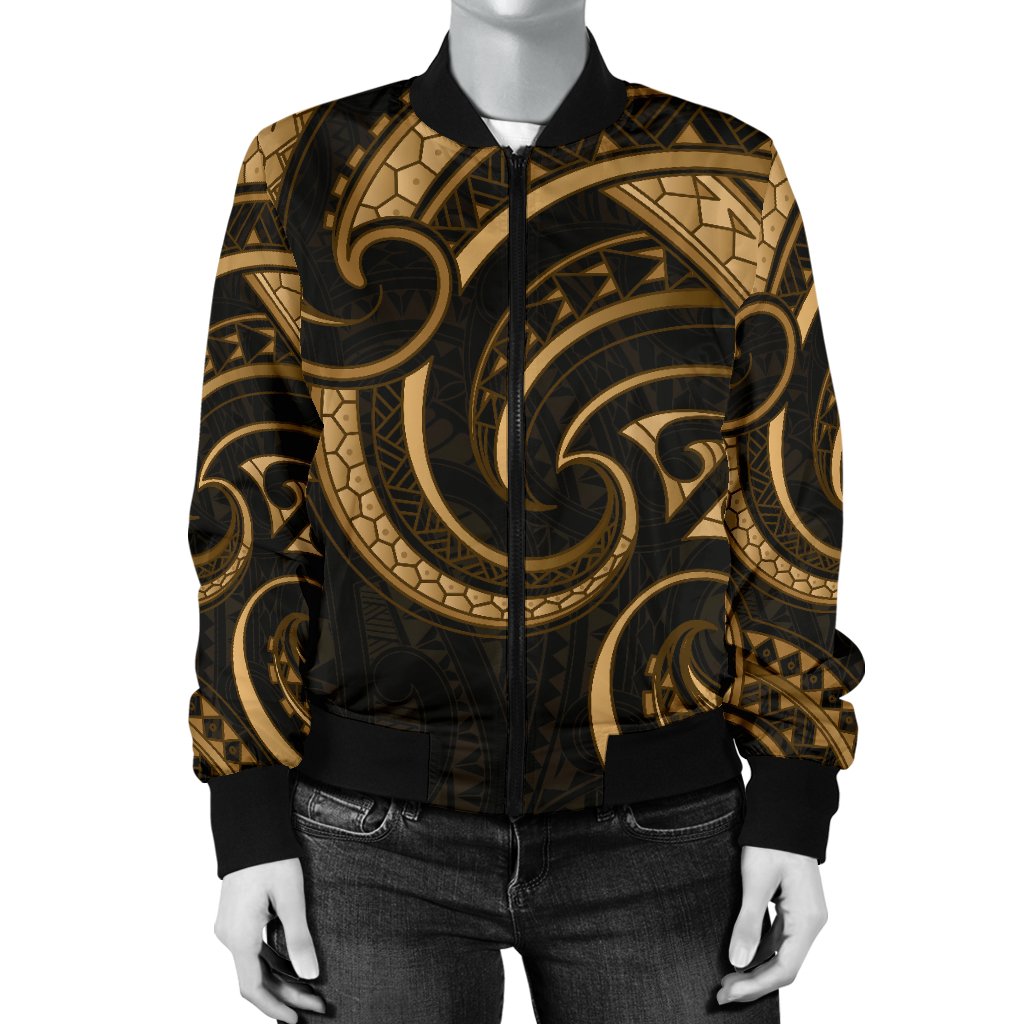 New Zealand Maori Mangopare Women Bomber Jacket Polynesian - Gold - Vibe Hoodie Shop