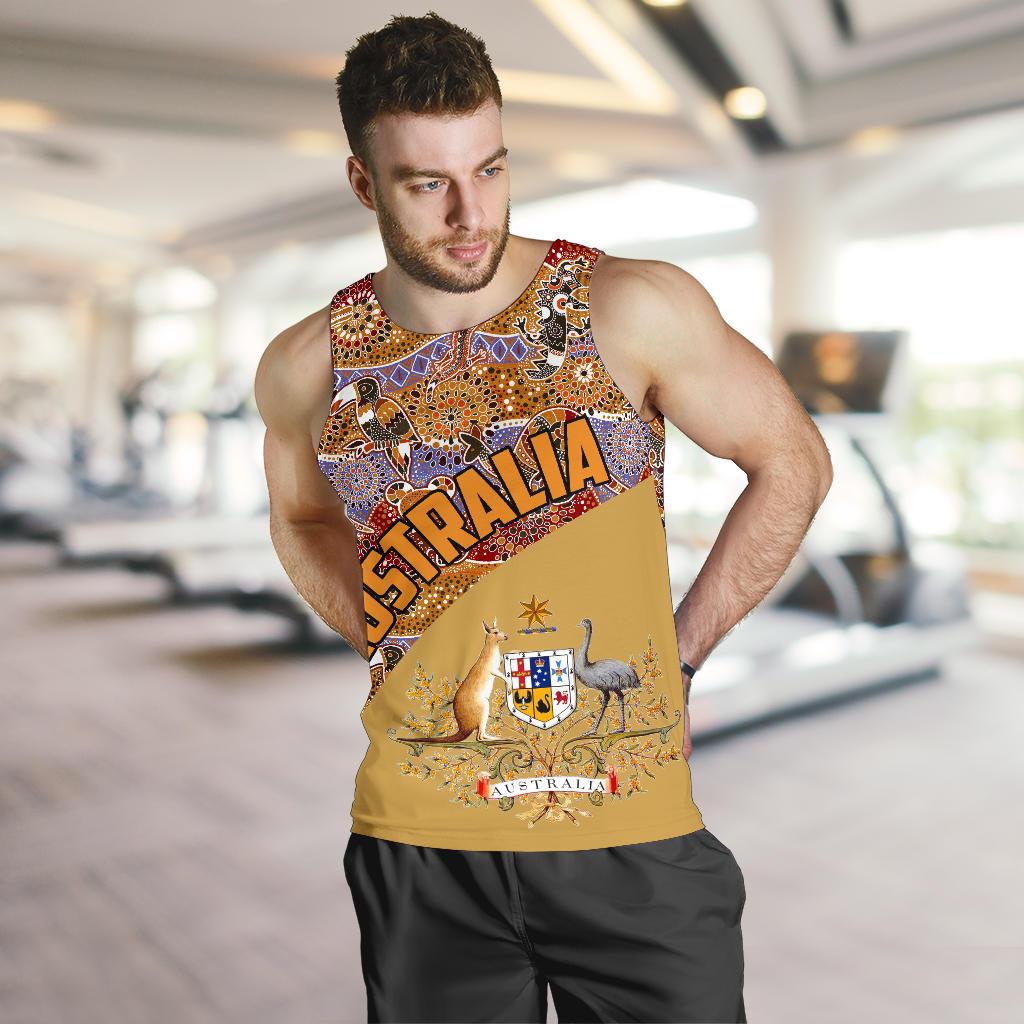 Men Tank Top - Aboriginal Patterns Mens Tank Australian Coat Of Arms - Vibe Hoodie Shop