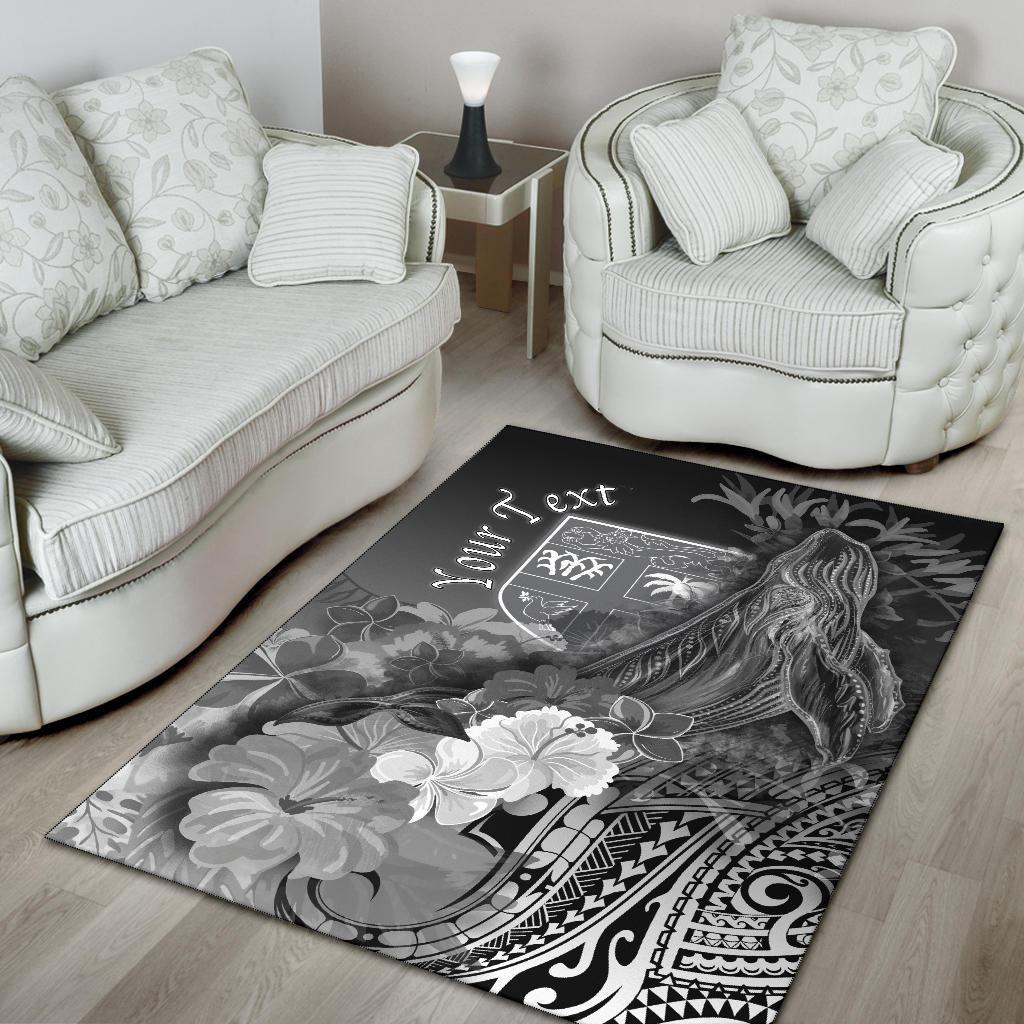 Fiji Custom Personalised Area Rug - Humpback Whale with Tropical Flowers (White) - Vibe Hoodie Shop