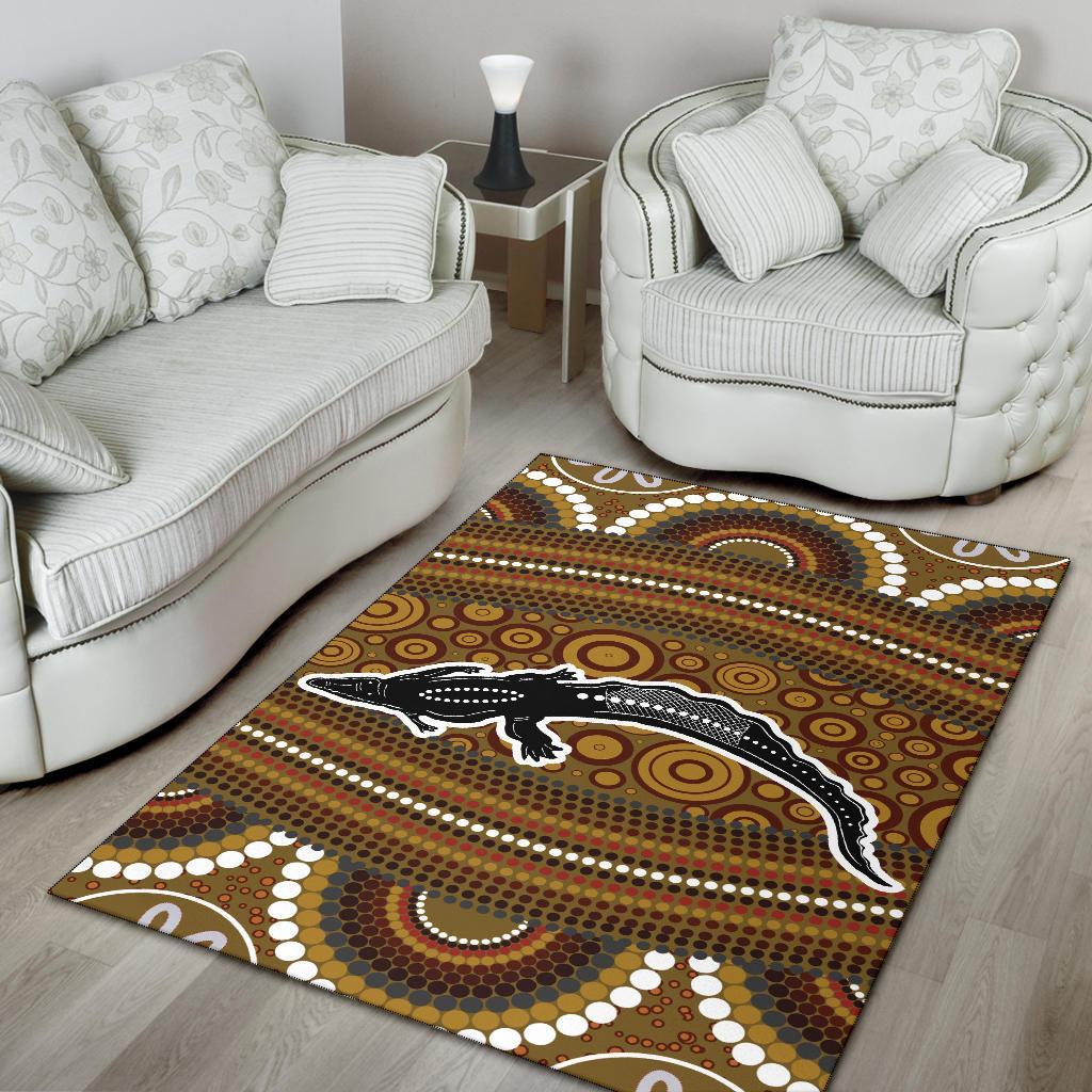 Area Rug - Aboriginal Dot Art Painting With Crocodile - Vibe Hoodie Shop