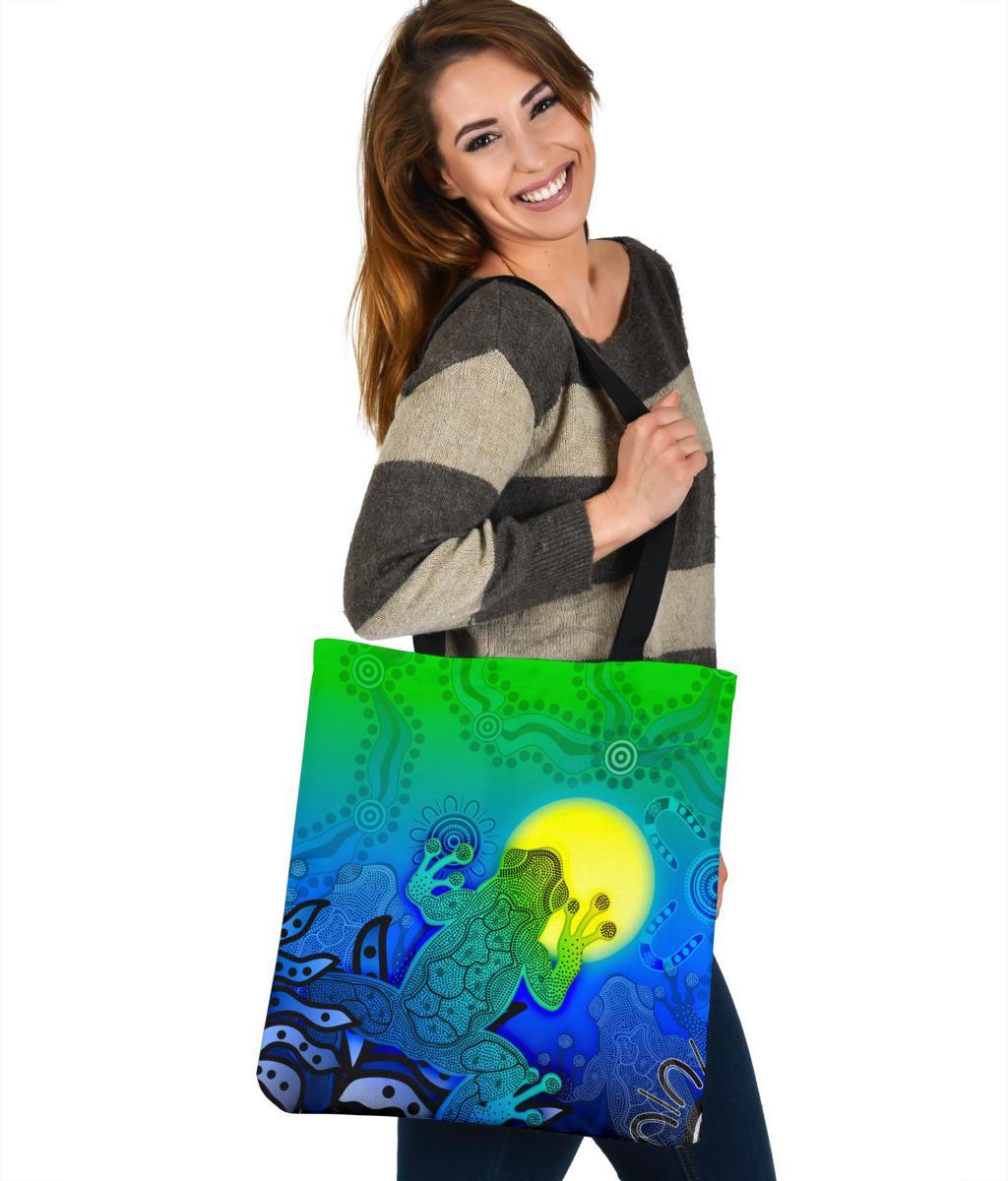 aboriginal-tote-bags-indigenous-frog-blue